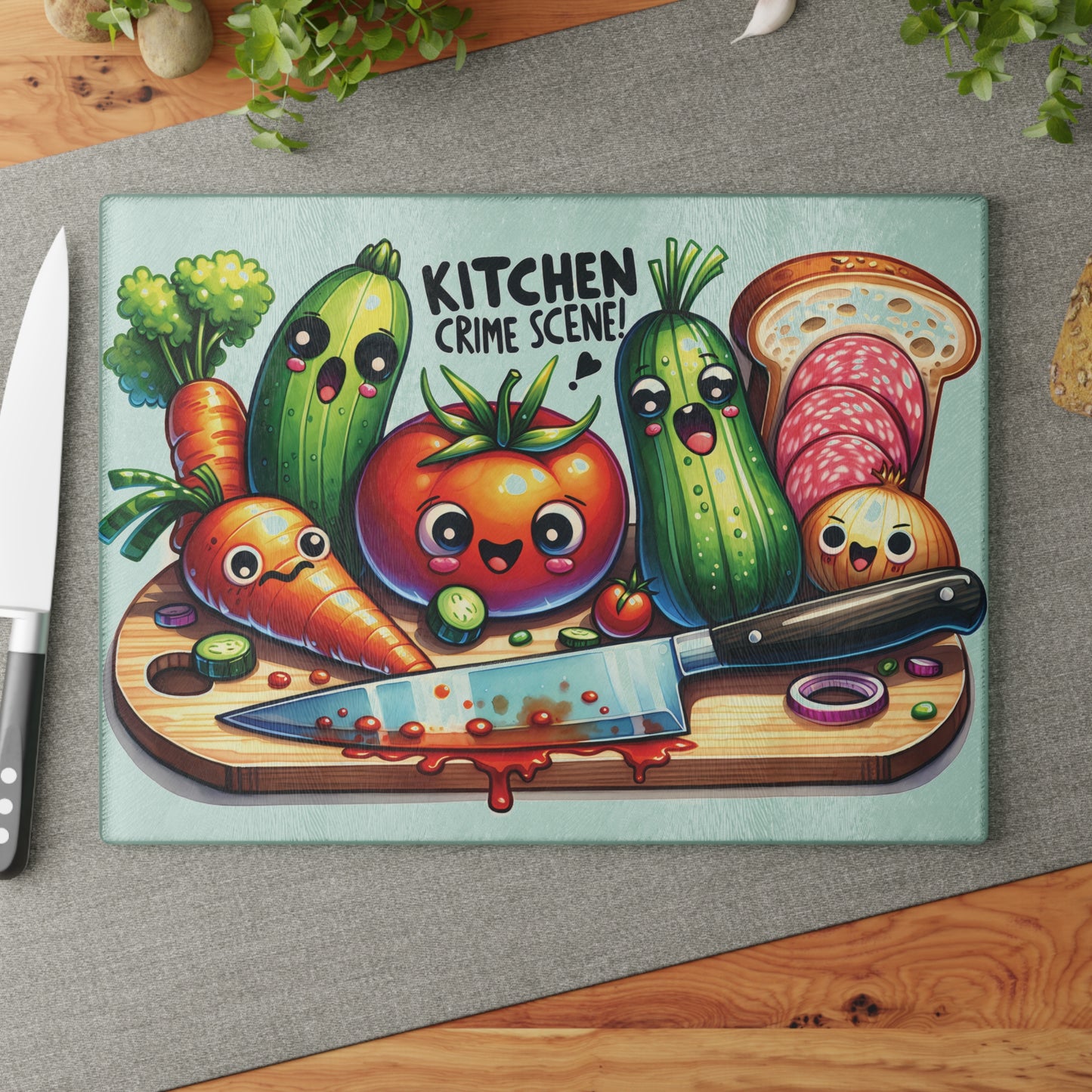 Kitchen Crime Scene Glass Cutting Board – Funny & Unique Kitchen Decor