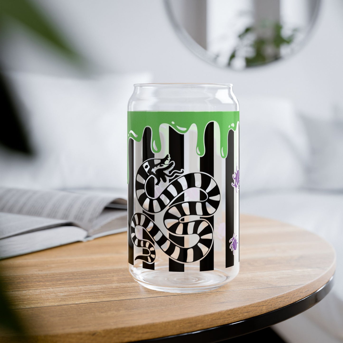 Edgy Snake Sipper Glass, 16oz - Cool Drinkware, Eco-Friendly Jar, Unique Gift, Gothic Home Decor, Reusable Beverage Container