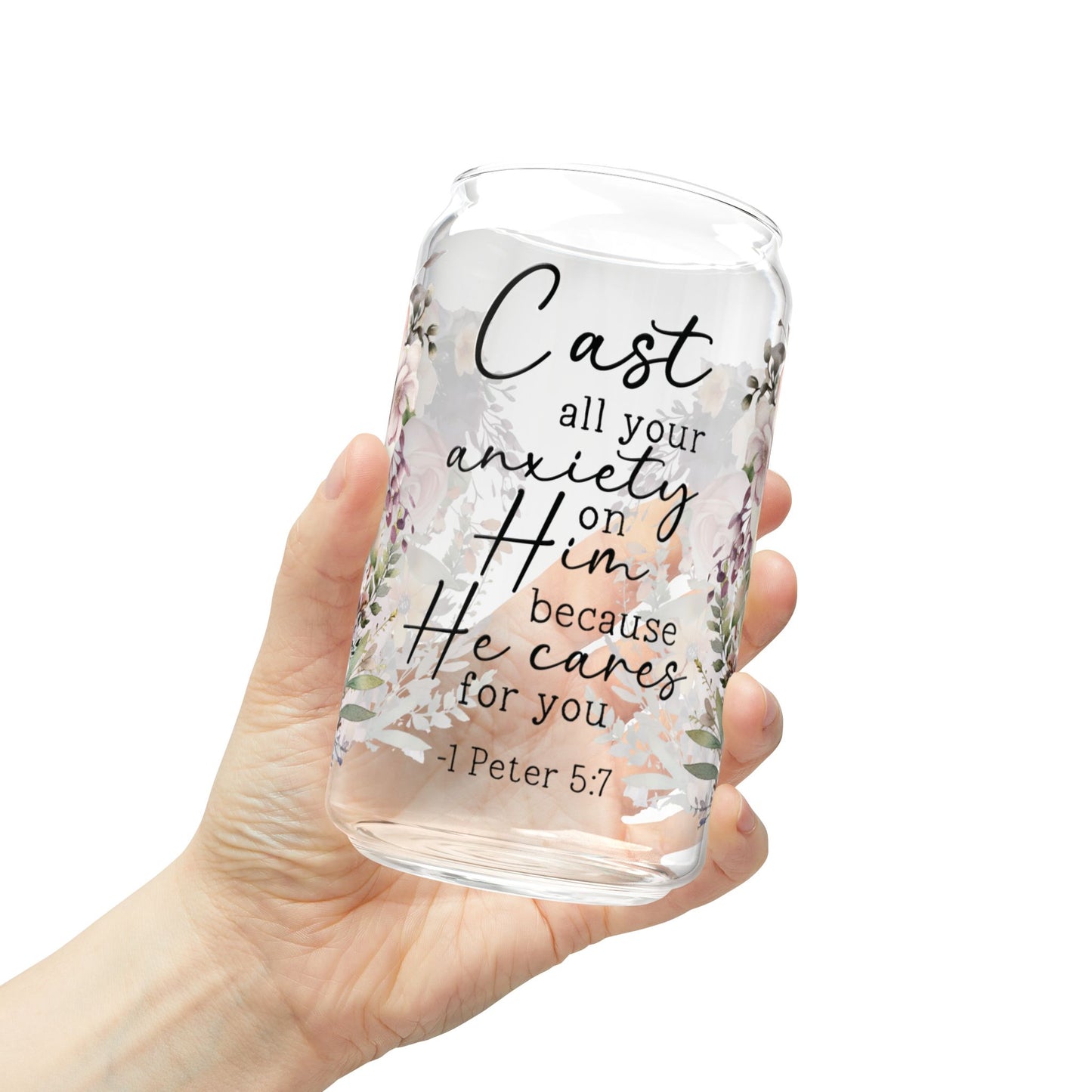 Floral Encouragement Sipper Glass - 16oz with Inspirational Quote