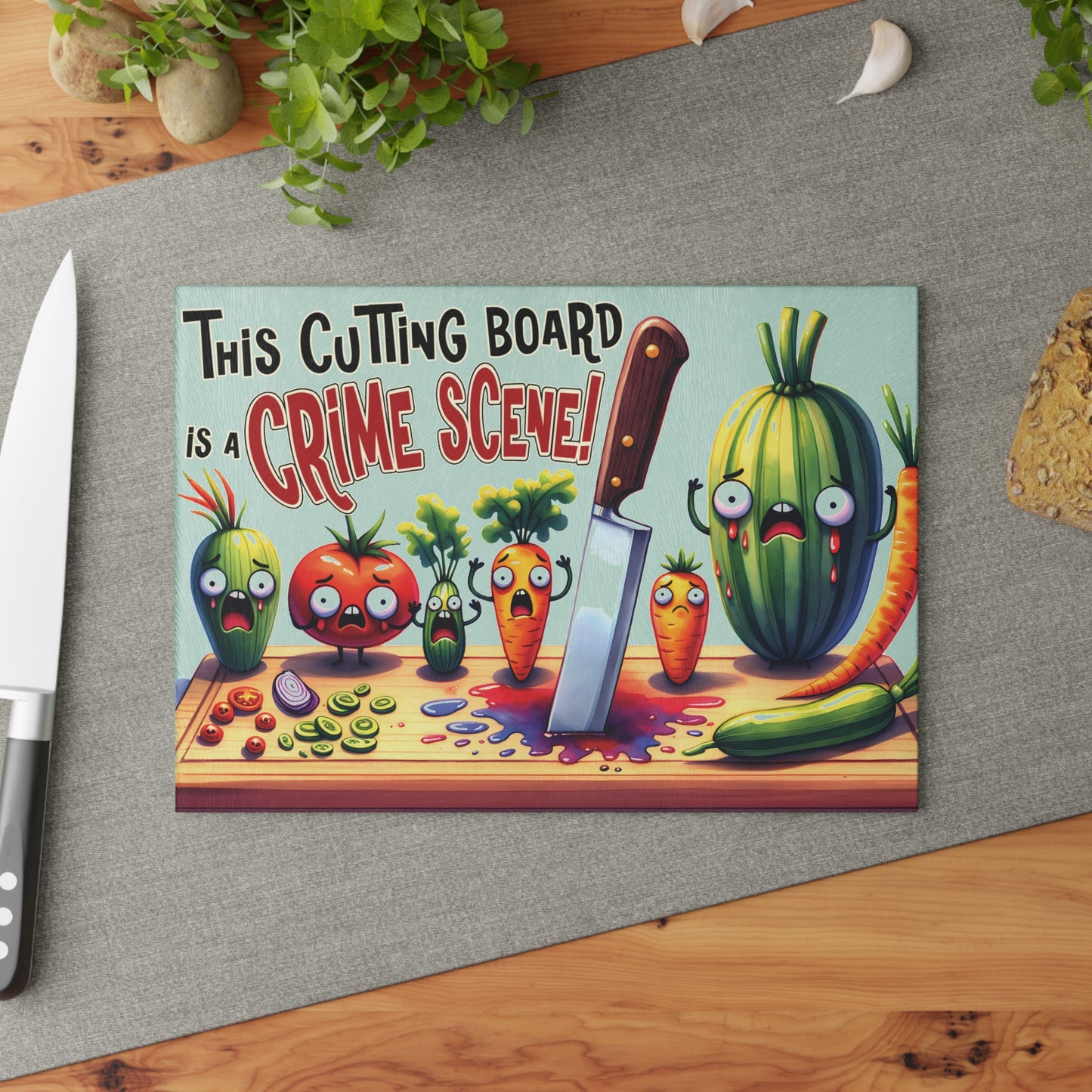 Crime Scene Glass Cutting Board – Funny & Unique Kitchen Decor