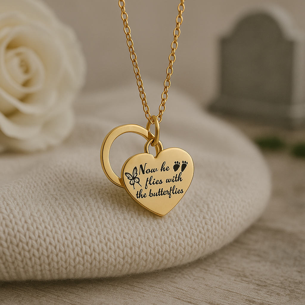 Eternal Flight Heart Pendant Memorial Jewelry, Engraved Keepsake