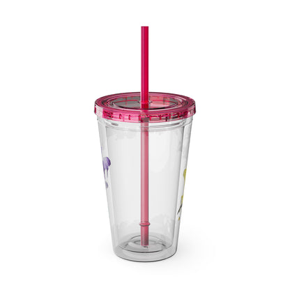 Colorful Floral Sunsplash Tumbler with Straw | 16oz Travel Cup