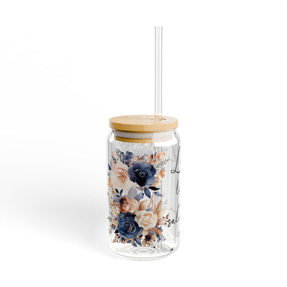 Floral Inspirational Sipper Glass - 16oz with Straw & Lid
