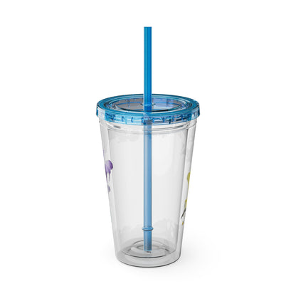 Colorful Floral Sunsplash Tumbler with Straw | 16oz Travel Cup