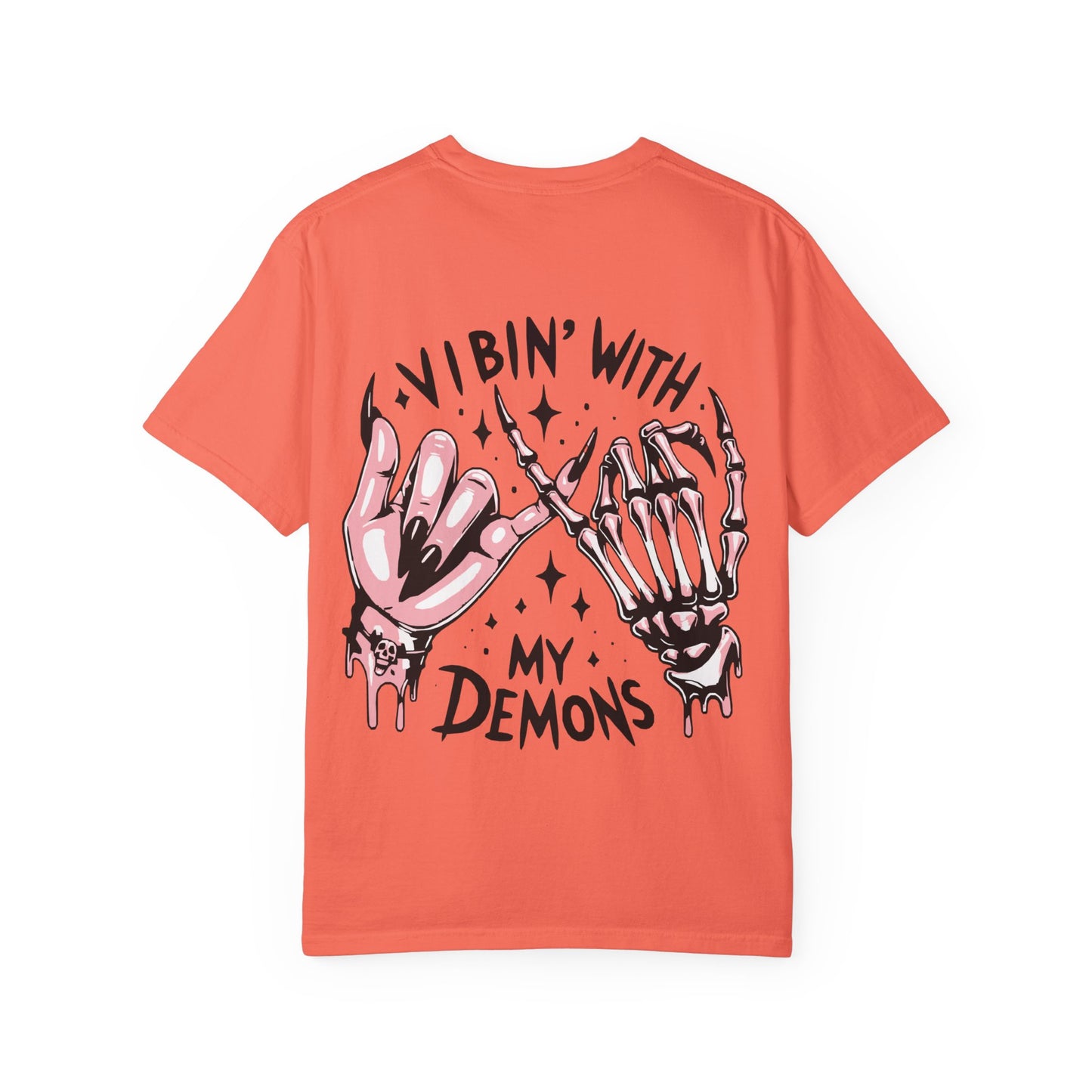 Vibing with My Demons Tee, Unisex Garment-Dyed T-Shirt, Casual Wear, Halloween Style, Gift for Friends, Grunge Fashion