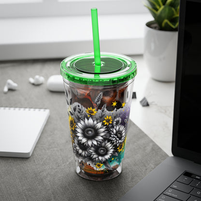 Colorful Floral Sunsplash Tumbler with Straw | 16oz Travel Cup