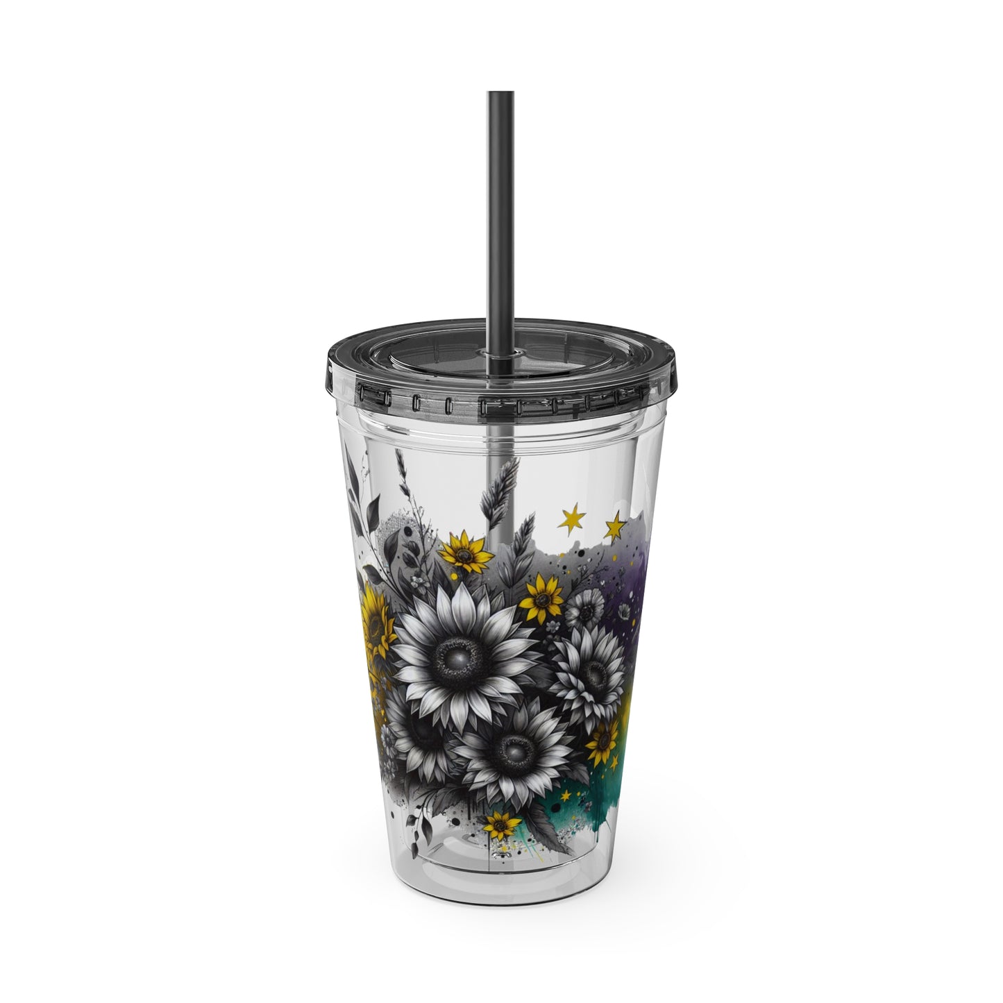 Colorful Floral Sunsplash Tumbler with Straw | 16oz Travel Cup
