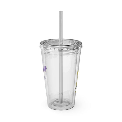 Colorful Floral Sunsplash Tumbler with Straw | 16oz Travel Cup