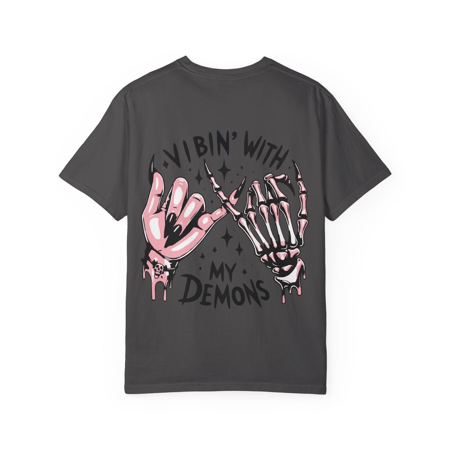 Vibing with My Demons Tee, Unisex Garment-Dyed T-Shirt, Casual Wear, Halloween Style, Gift for Friends, Grunge Fashion