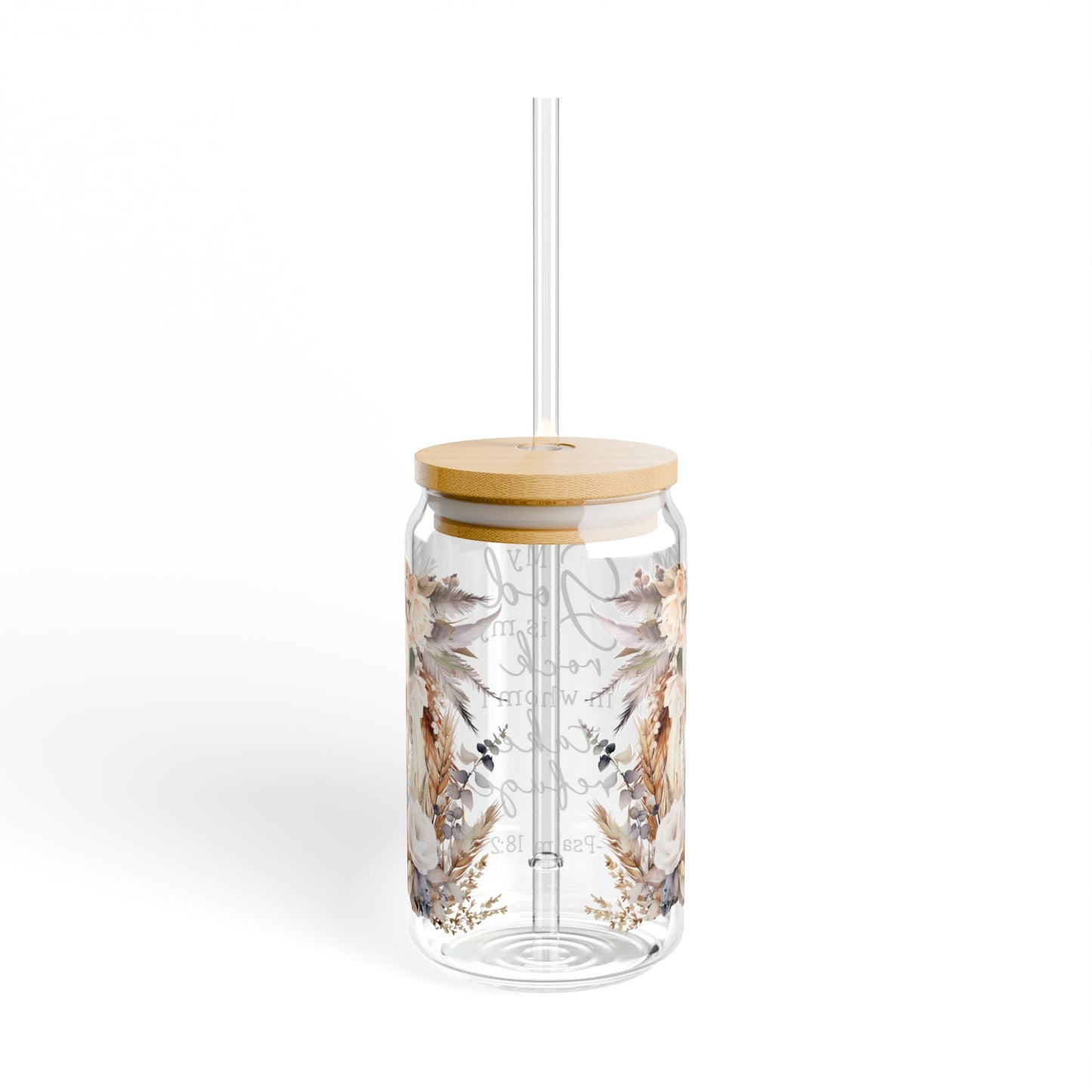 Floral Inspirational Sipper Glass 16oz – My God is My Rock Design
