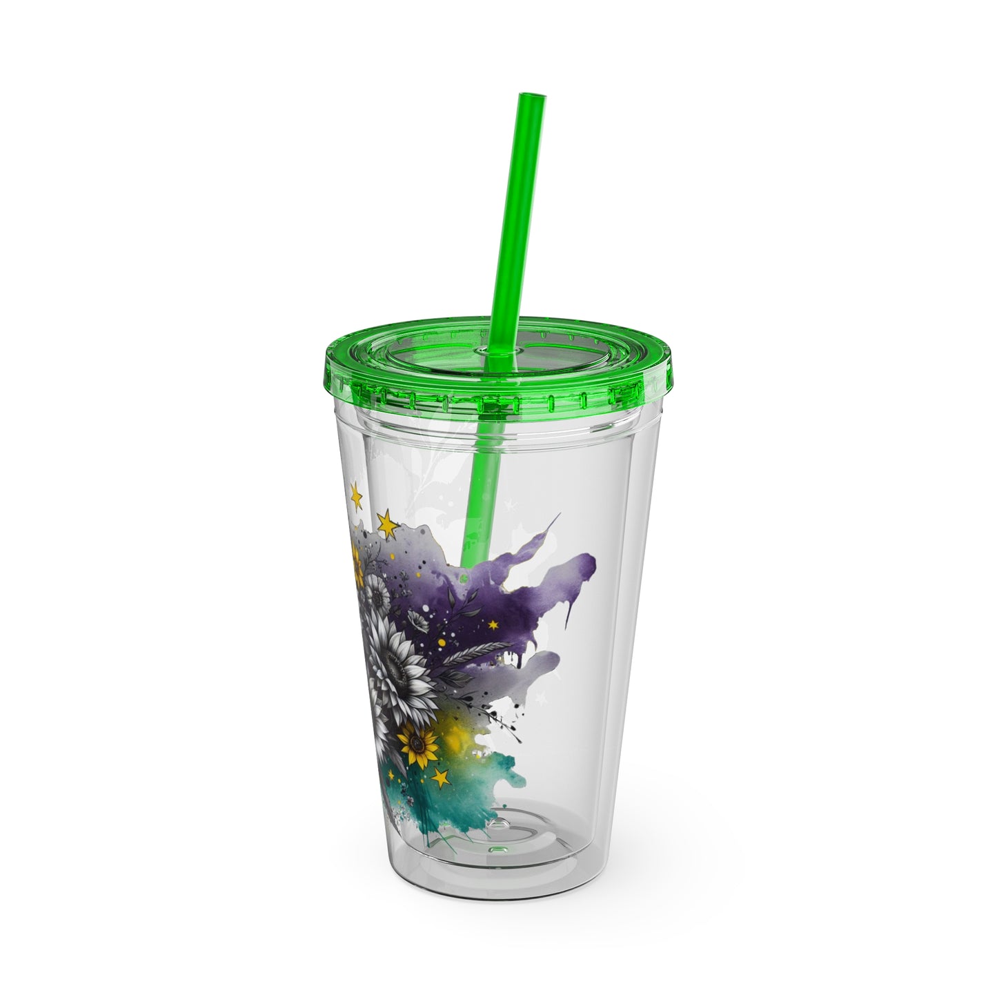 Colorful Floral Sunsplash Tumbler with Straw | 16oz Travel Cup