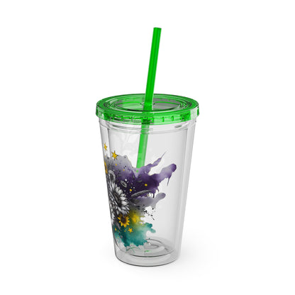 Colorful Floral Sunsplash Tumbler with Straw | 16oz Travel Cup