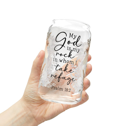 Floral Inspirational Sipper Glass 16oz - My God is My Rock Design