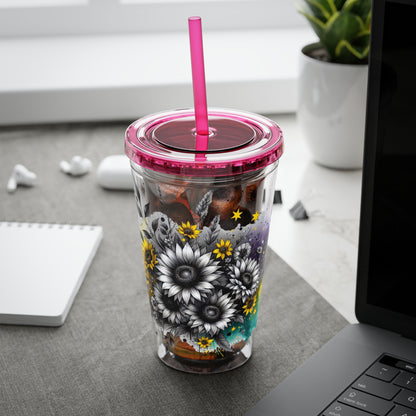 Colorful Floral Sunsplash Tumbler with Straw | 16oz Travel Cup