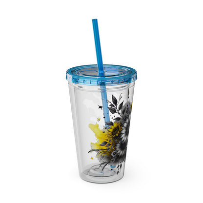 Colorful Floral Sunsplash Tumbler with Straw | 16oz Travel Cup