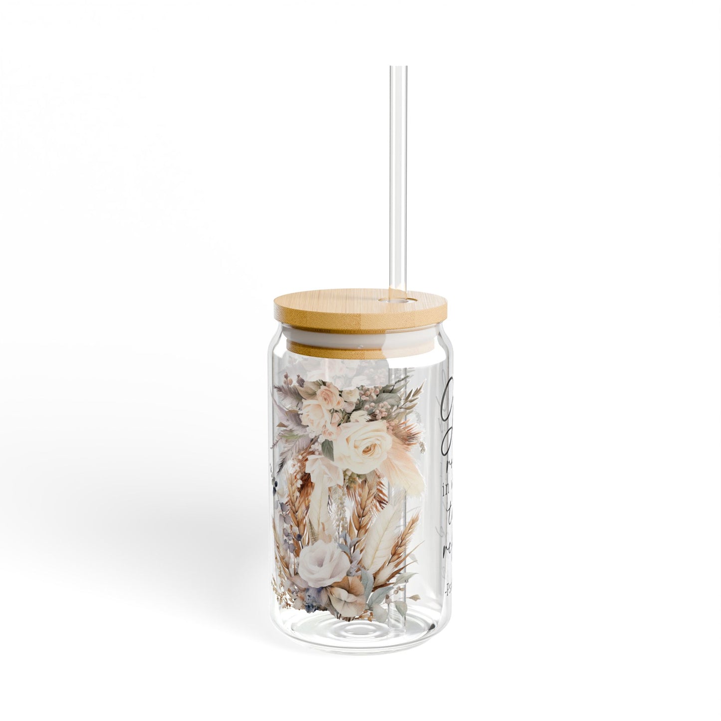 Floral Inspirational Sipper Glass 16oz – My God is My Rock Design