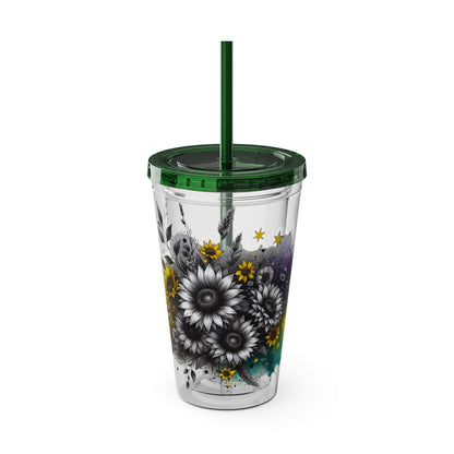 Colorful Floral Sunsplash Tumbler with Straw | 16oz Travel Cup