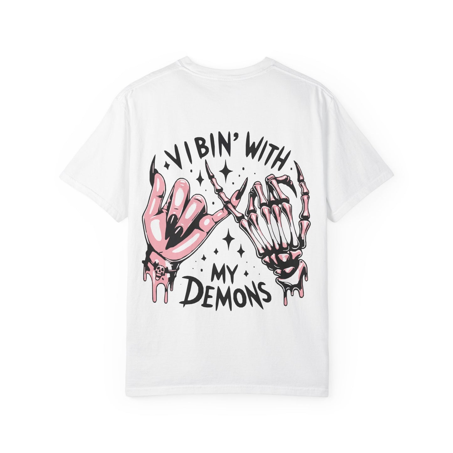 Vibing with My Demons Tee, Unisex Garment-Dyed T-Shirt, Casual Wear, Halloween Style, Gift for Friends, Grunge Fashion