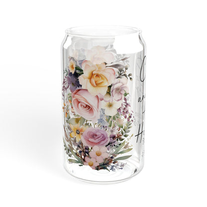 Floral Encouragement Sipper Glass - 16oz with Inspirational Quote