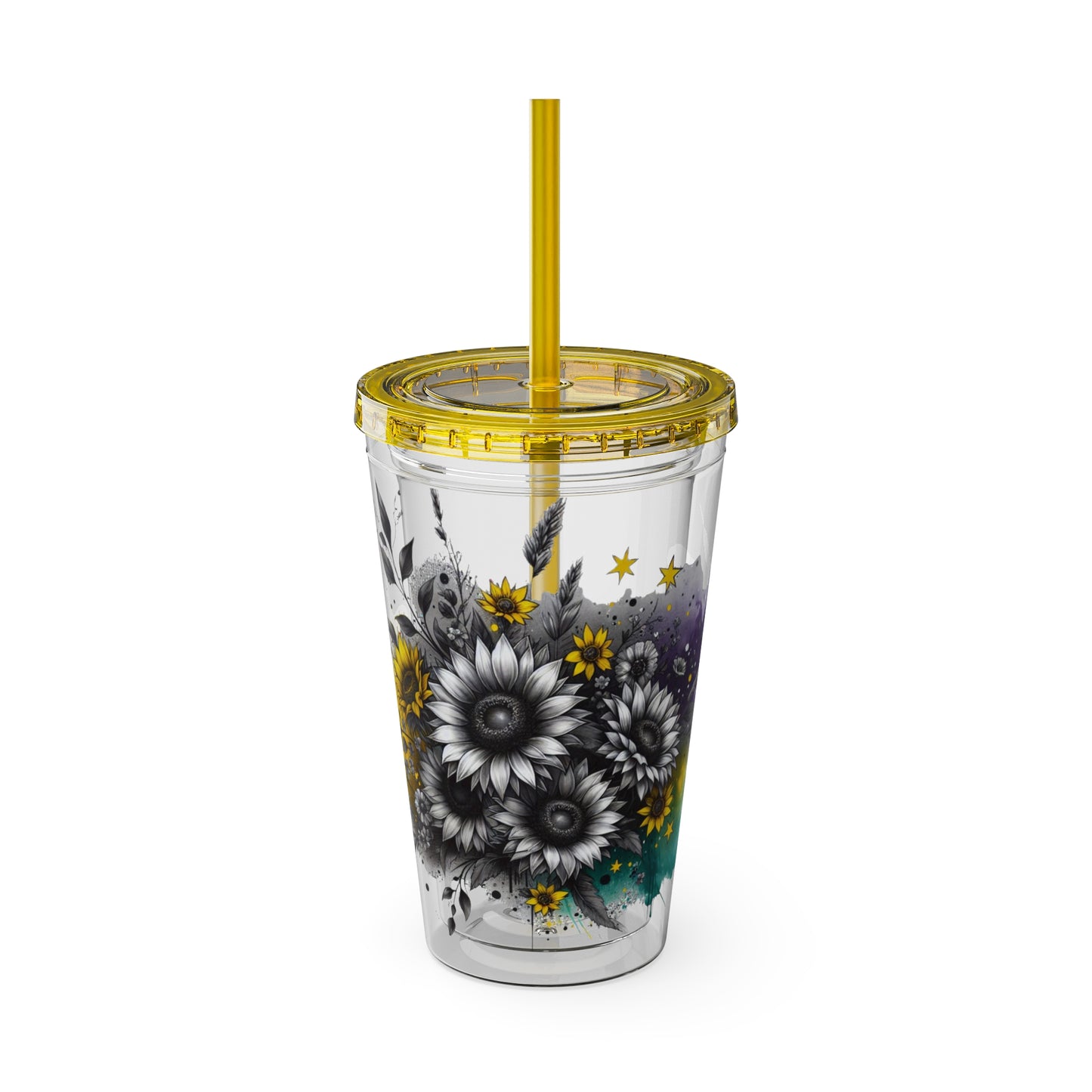 Colorful Floral Sunsplash Tumbler with Straw | 16oz Travel Cup
