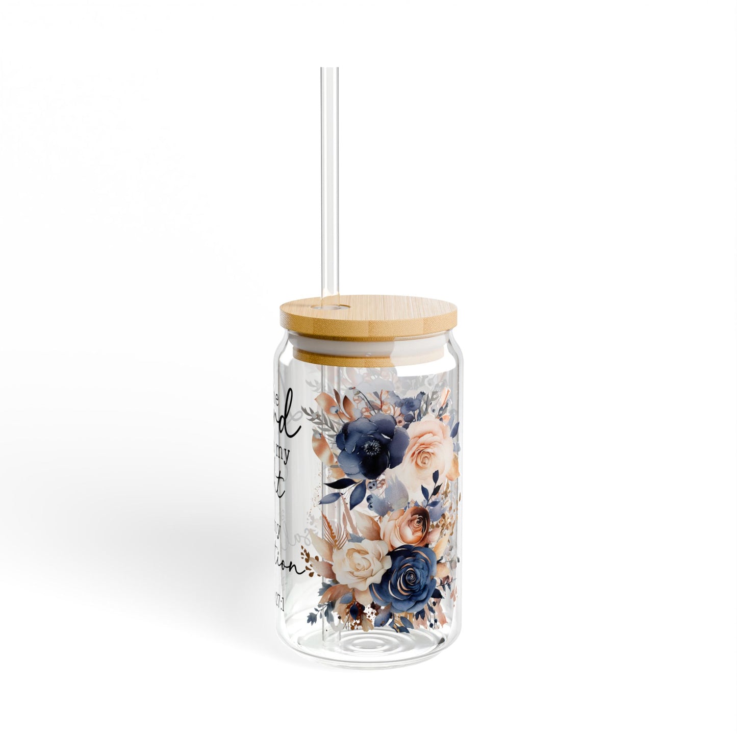 Floral Inspirational Sipper Glass - 16oz with Straw & Lid