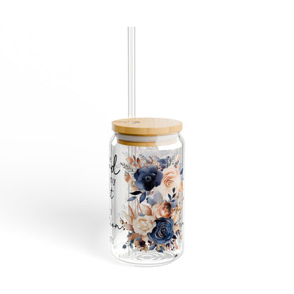 Floral Inspirational Sipper Glass - 16oz with Straw & Lid