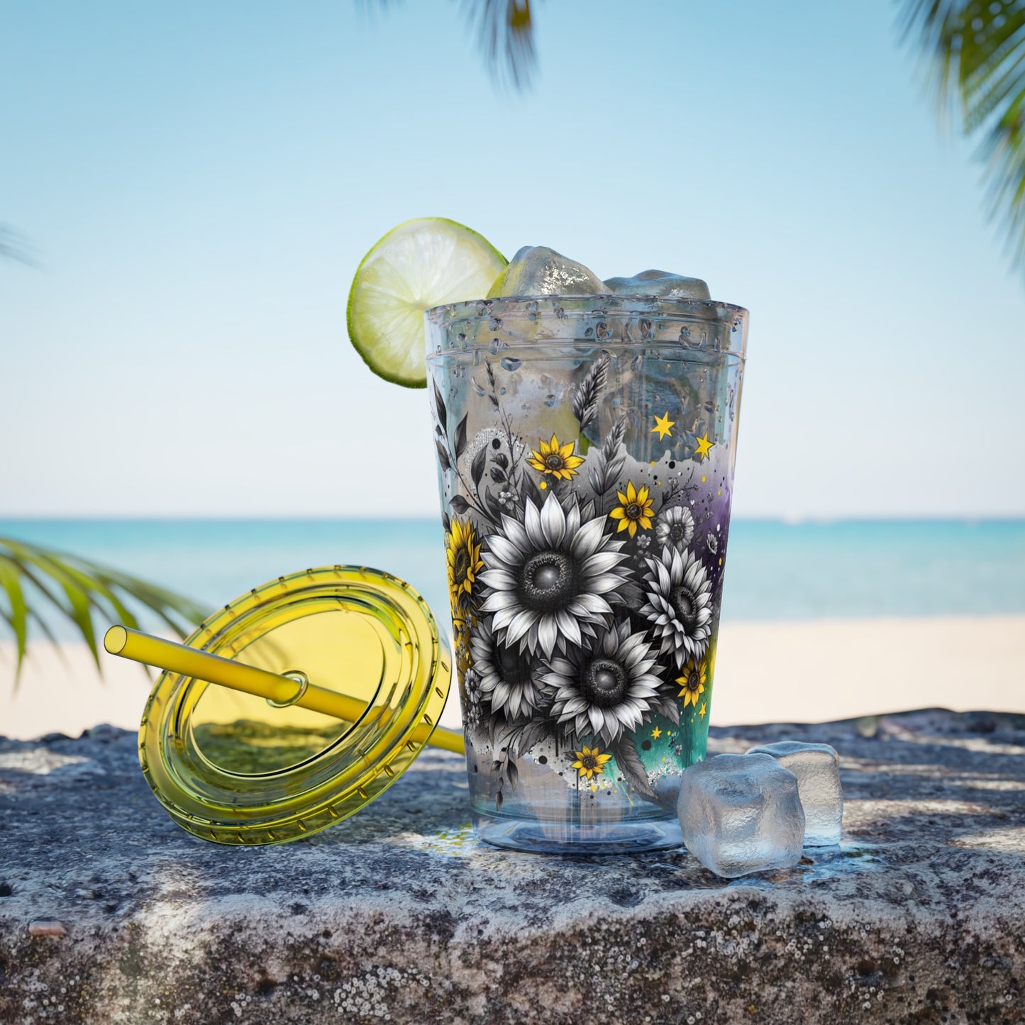 Colorful Floral Sunsplash Tumbler with Straw | 16oz Travel Cup