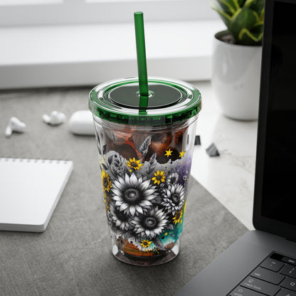 Colorful Floral Sunsplash Tumbler with Straw | 16oz Travel Cup