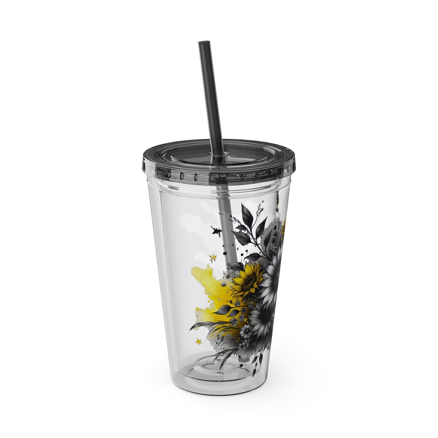 Colorful Floral Sunsplash Tumbler with Straw | 16oz Travel Cup