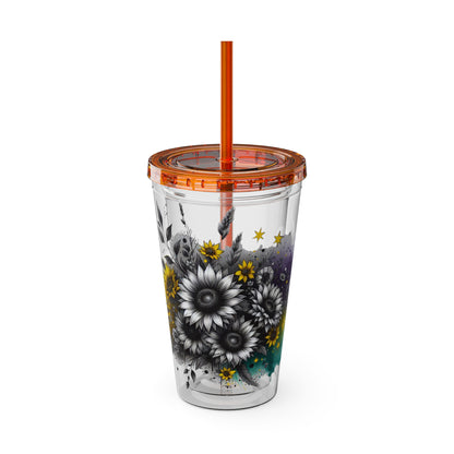 Colorful Floral Sunsplash Tumbler with Straw | 16oz Travel Cup