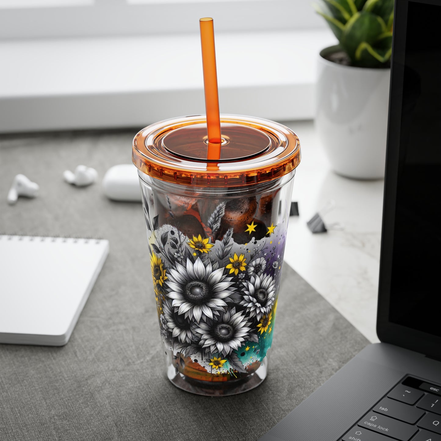 Colorful Floral Sunsplash Tumbler with Straw | 16oz Travel Cup