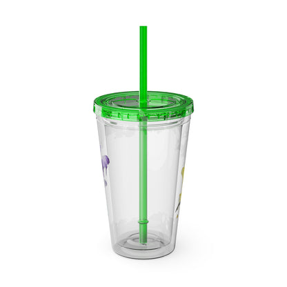 Colorful Floral Sunsplash Tumbler with Straw | 16oz Travel Cup