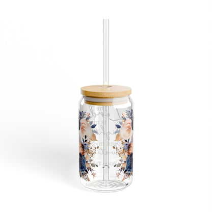 Floral Inspirational Sipper Glass - 16oz with Straw & Lid