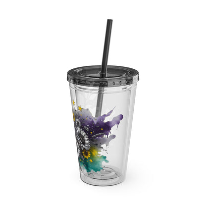 Colorful Floral Sunsplash Tumbler with Straw | 16oz Travel Cup