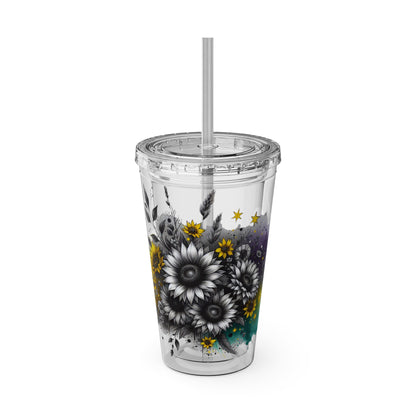 Colorful Floral Sunsplash Tumbler with Straw | 16oz Travel Cup