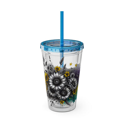Colorful Floral Sunsplash Tumbler with Straw | 16oz Travel Cup