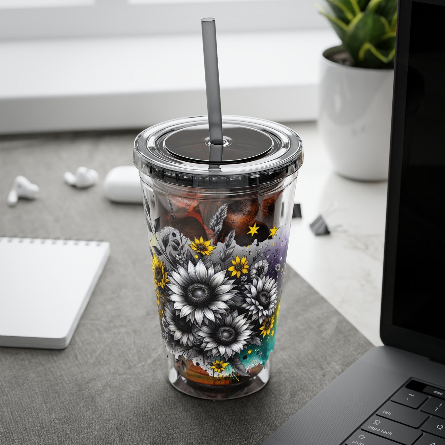 Colorful Floral Sunsplash Tumbler with Straw | 16oz Travel Cup