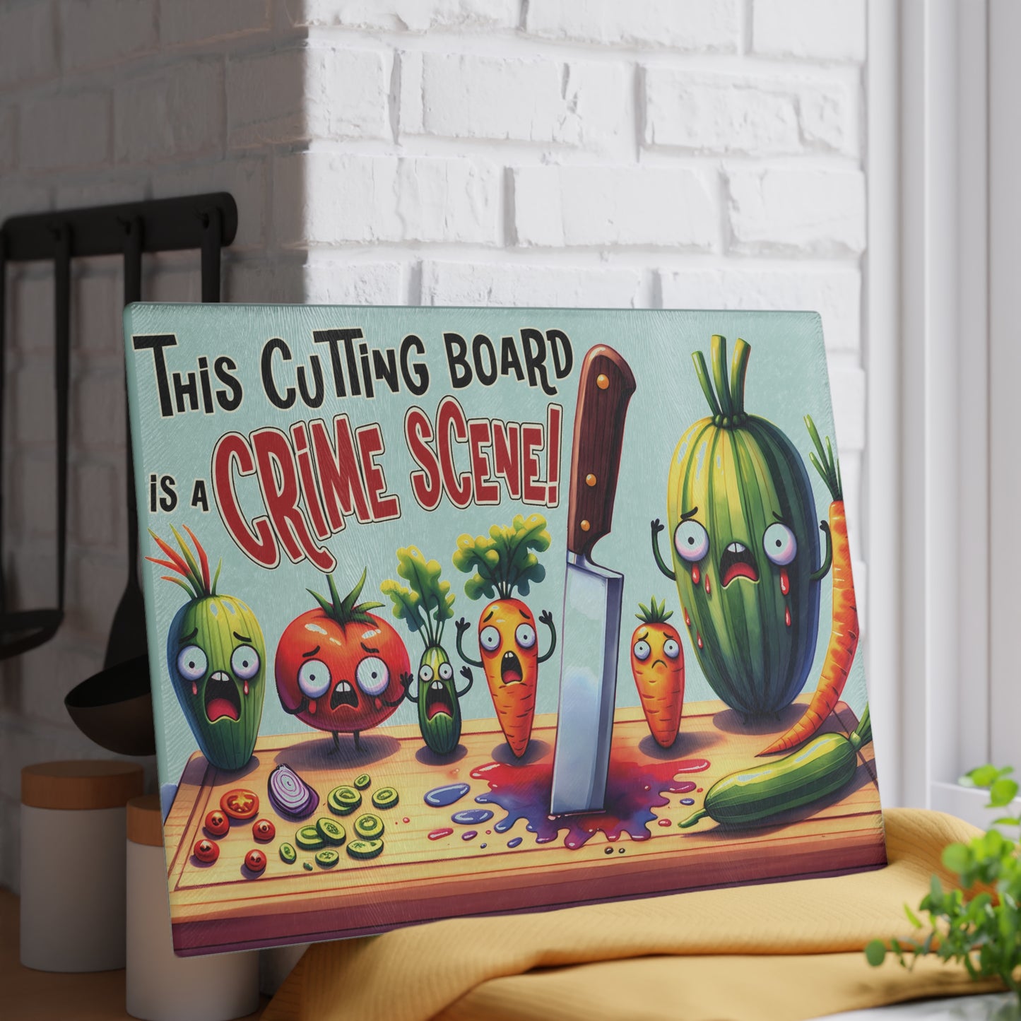 Crime Scene Glass Cutting Board – Funny & Unique Kitchen Decor