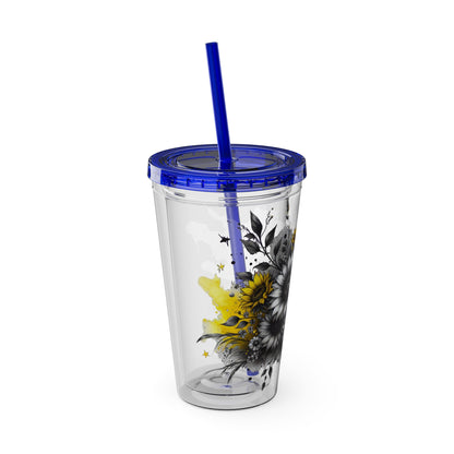 Colorful Floral Sunsplash Tumbler with Straw | 16oz Travel Cup