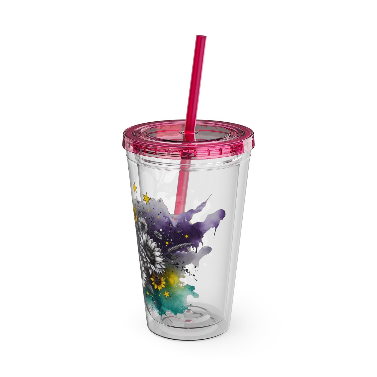 Colorful Floral Sunsplash Tumbler with Straw | 16oz Travel Cup