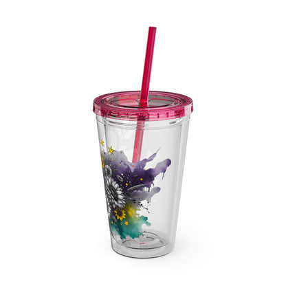Colorful Floral Sunsplash Tumbler with Straw | 16oz Travel Cup