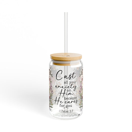 Floral Encouragement Sipper Glass - 16oz with Inspirational Quote