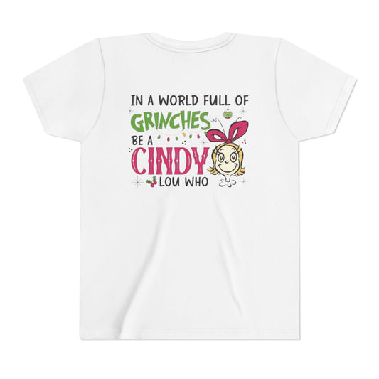 Cindy Lou Who Youth Tee, Christmas Gift, Holiday T-Shirt, Cute Kids Clothes, Grinch Theme Shirt, Festive Apparel