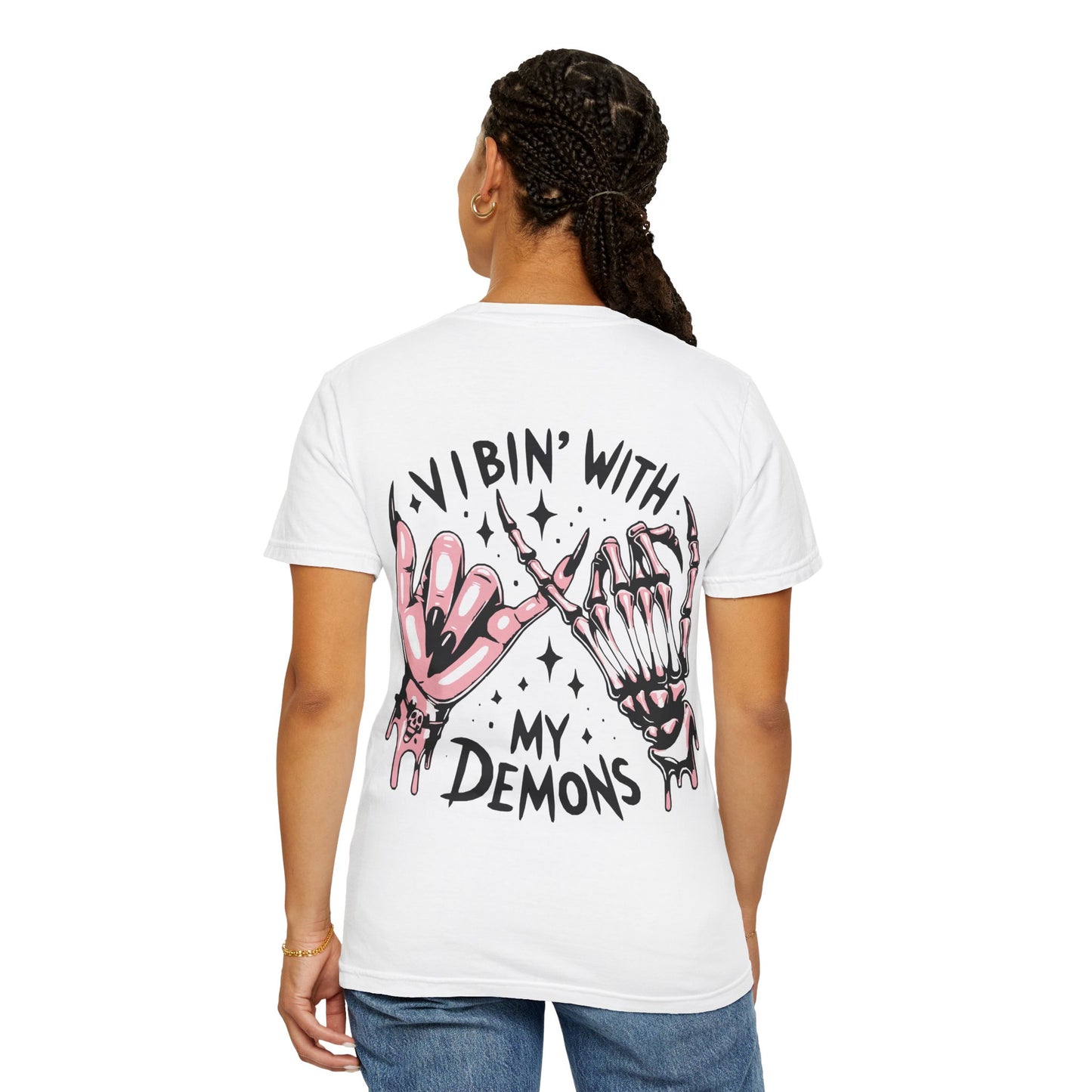 Vibing with My Demons Tee, Unisex Garment-Dyed T-Shirt, Casual Wear, Halloween Style, Gift for Friends, Grunge Fashion