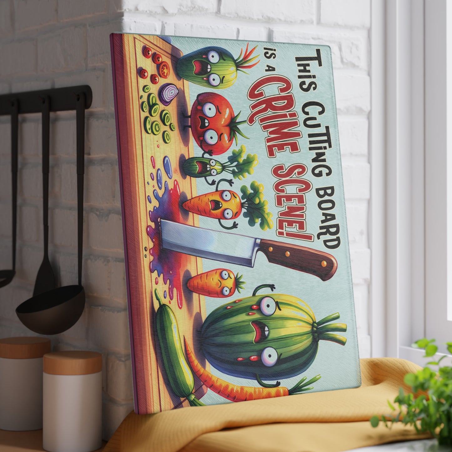 Crime Scene Glass Cutting Board – Funny & Unique Kitchen Decor