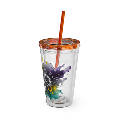 Colorful Floral Sunsplash Tumbler with Straw | 16oz Travel Cup