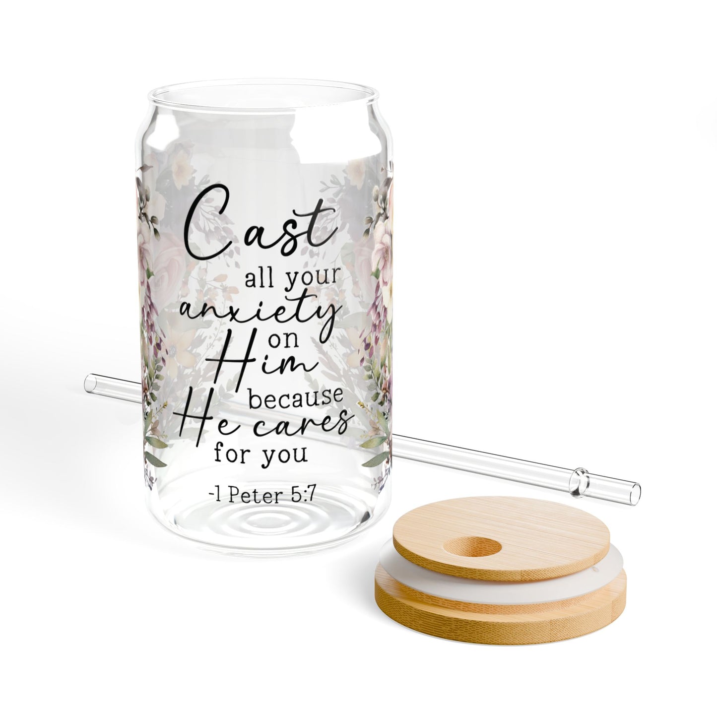 Floral Encouragement Sipper Glass - 16oz with Inspirational Quote