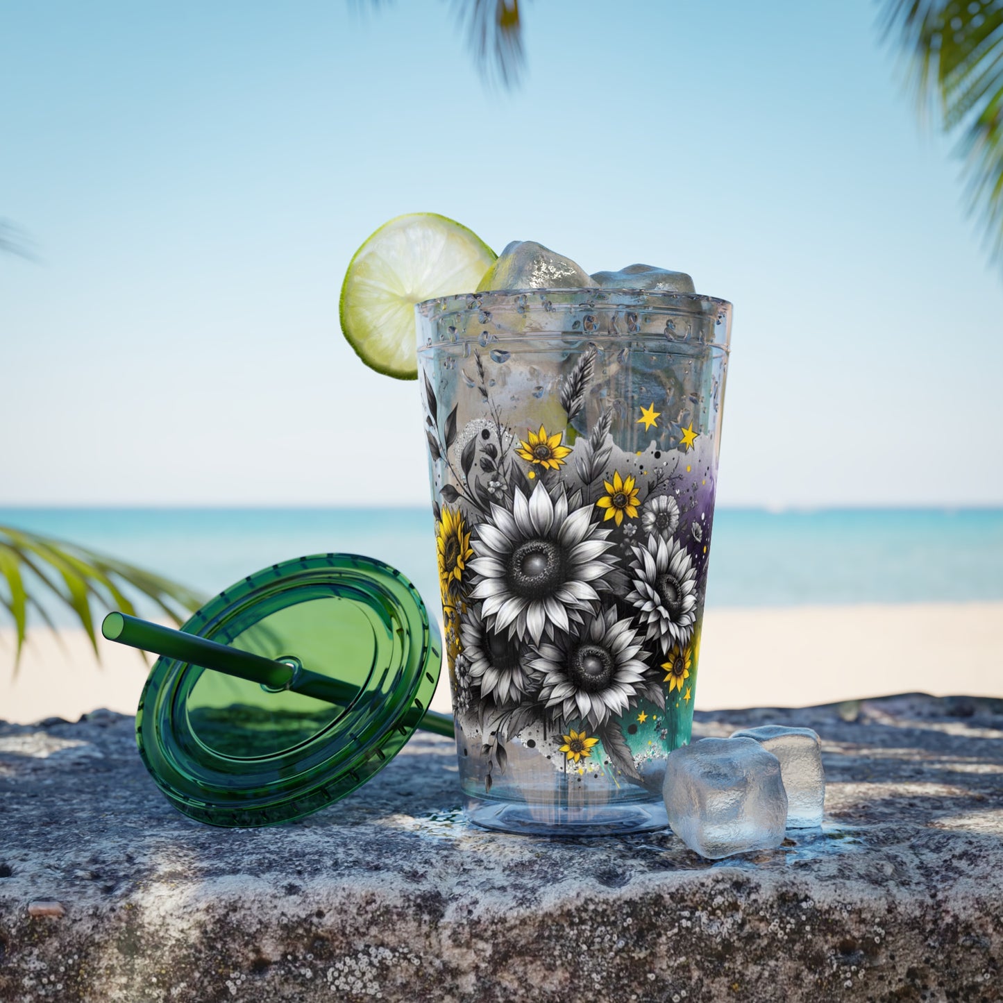 Colorful Floral Sunsplash Tumbler with Straw | 16oz Travel Cup