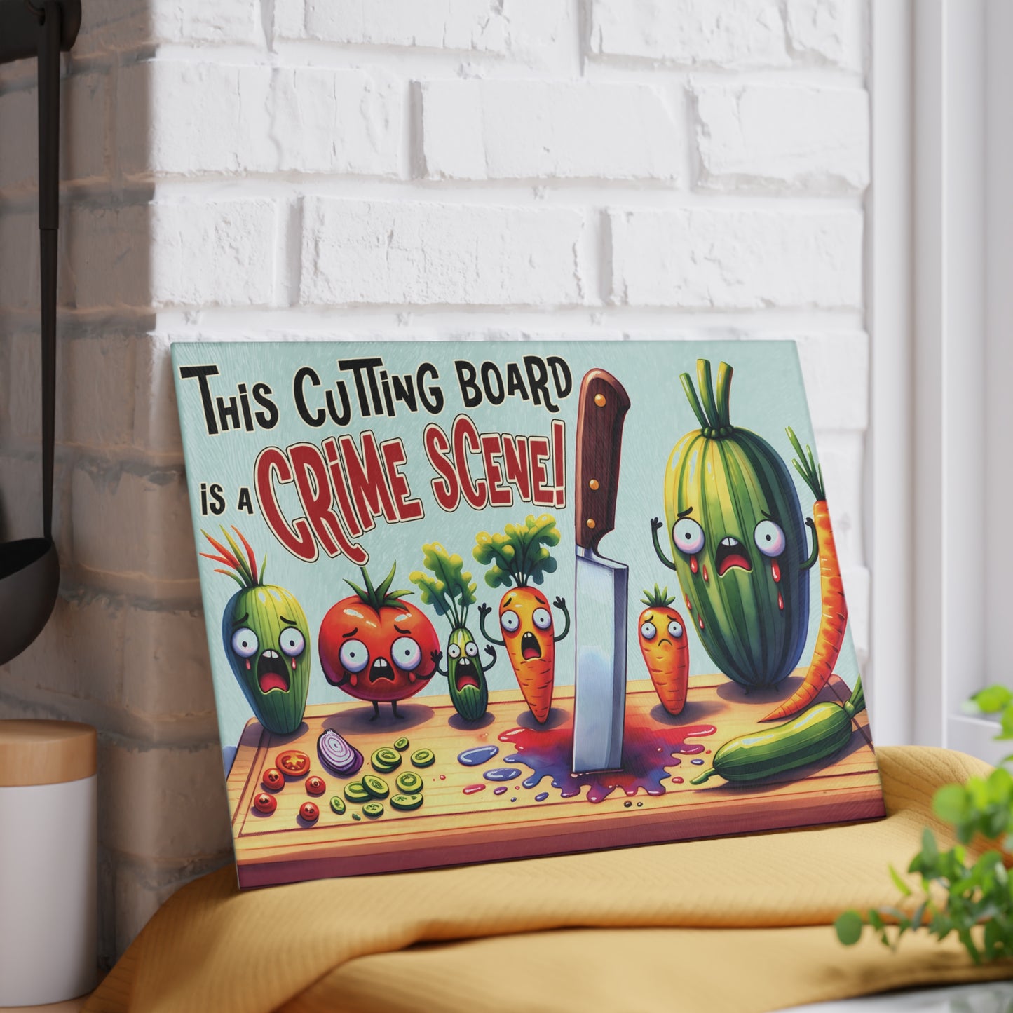 Crime Scene Glass Cutting Board – Funny & Unique Kitchen Decor
