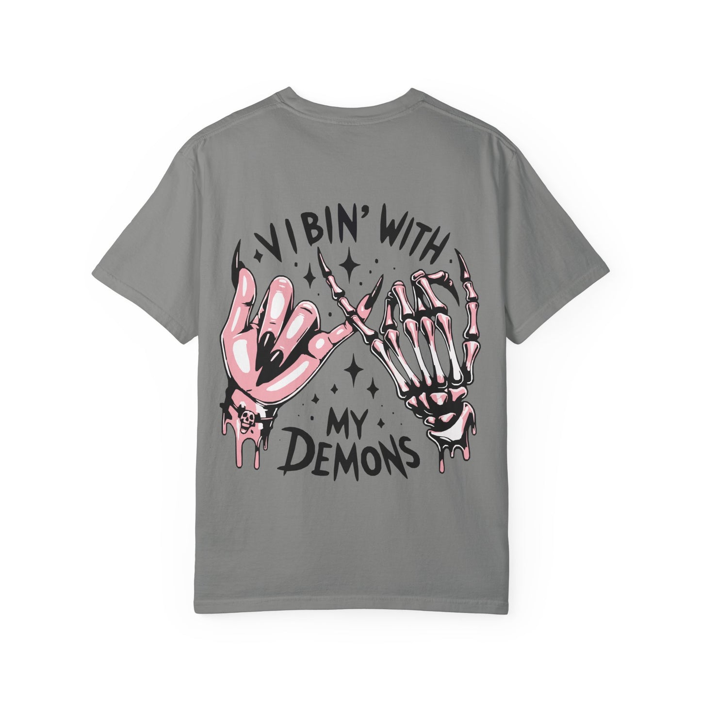 Vibing with My Demons Tee, Unisex Garment-Dyed T-Shirt, Casual Wear, Halloween Style, Gift for Friends, Grunge Fashion